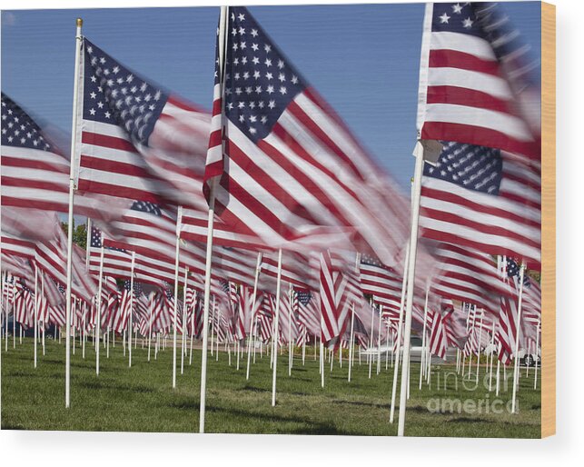 Flag Pole Wood Print featuring the photograph Patriotic American Flag Display #1 by Anthony Totah