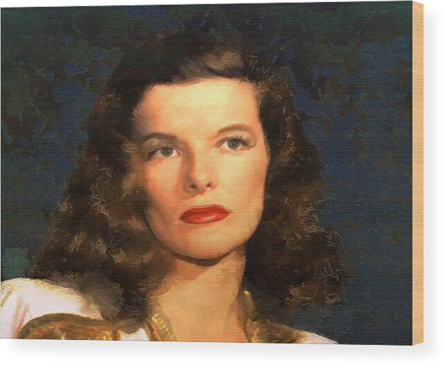 Portrait Wood Print featuring the digital art Portrait of Katherine Hepburn #1 by Charmaine Zoe