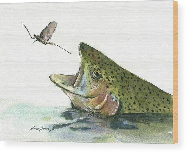 Rainbow Trout Wood Print featuring the painting Rainbow trout by Juan Bosco