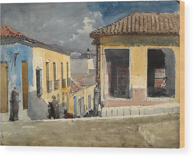 Winslow Homer Wood Print featuring the drawing Santiago de Cuba. Street Scene by Winslow Homer