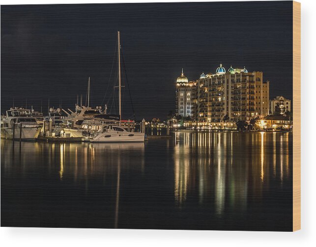 Night Shots Wood Print featuring the photograph Sarasota Bay after Dark #1 by Claudia Abbott