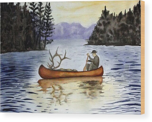 Canoe Wood Print featuring the painting Solitude #1 by Jimmy Smith