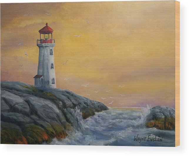 Lighthouse Wood Print featuring the painting Standing Guard #2 by Wayne Enslow