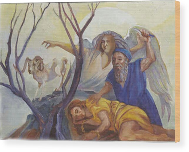 Biblical Wood Print featuring the painting Test of Abraham #1 by Suzanne Giuriati Cerny