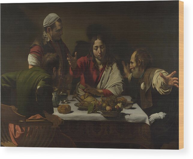 Caravaggio Wood Print featuring the painting The Supper at Emmaus #5 by Caravaggio