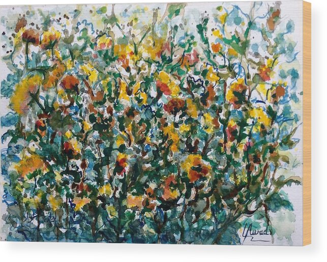 Yellow Flowers Wood Print featuring the painting Wild flowers#3 by Laila Awad Jamaleldin