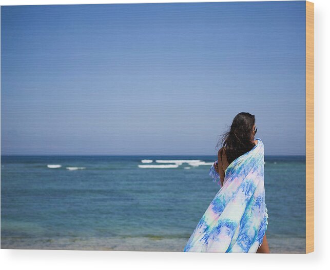 Beach Wood Print featuring the photograph Woman On Beach #1 by Norman Quinn