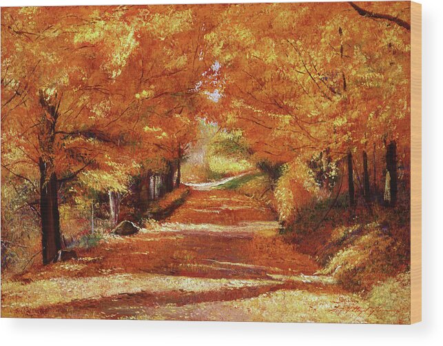 Landscape Wood Print featuring the painting Yellow Leaf Road #1 by David Lloyd Glover