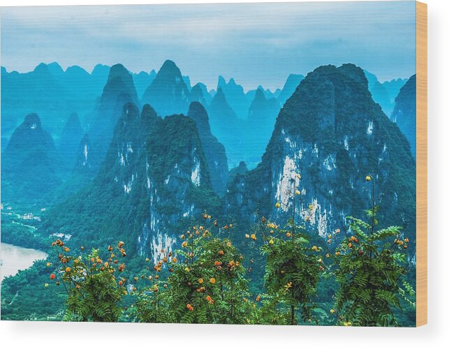 Karst Wood Print featuring the photograph Karst mountains landscape #12 by Carl Ning