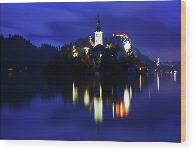 Bled Wood Print featuring the photograph Dusk over Lake Bled #13 by Ian Middleton