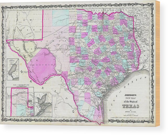 1862 Wood Print featuring the digital art 1862 Map of Texas by Bill Cannon