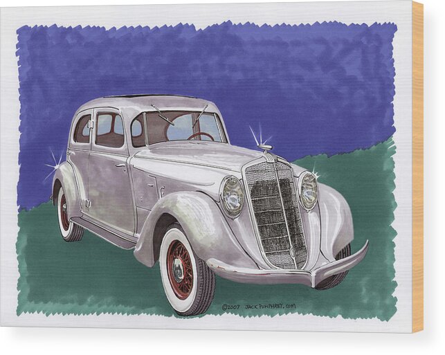 A Watercolor Portrait Of The 1935 Hupmobile Model 527 T Which Was An Automobile Built From 1909 Through 1940 By The Hupp Motor Company Wood Print featuring the painting 1935 Hupmobile Model 527 T by Jack Pumphrey