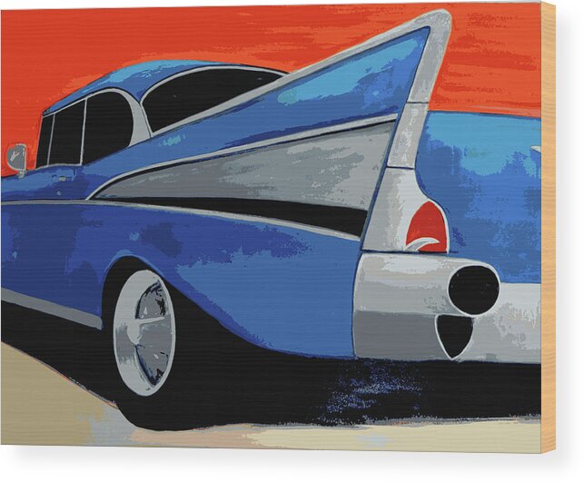 Chevy Wood Print featuring the painting 1957 Chevy Bel Air by Katy Hawk