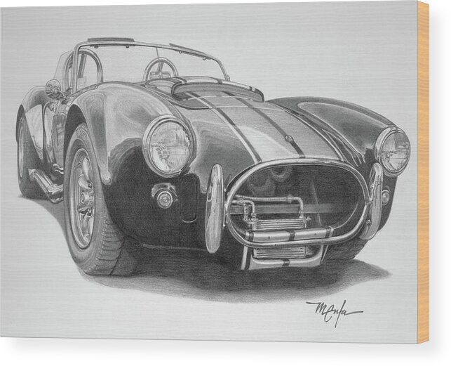 Shelby Cobra Wood Print featuring the drawing 1968 Shelby Cobra by Dan Menta