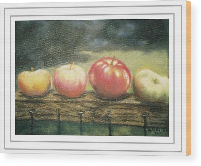 Painting Wood Print featuring the painting Apples on a Rail #1 by Harriett Masterson
