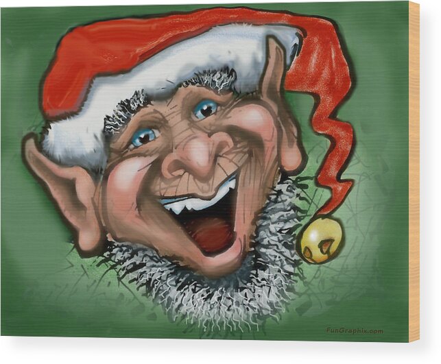 Christmas Wood Print featuring the greeting card Christmas Elf #2 by Kevin Middleton