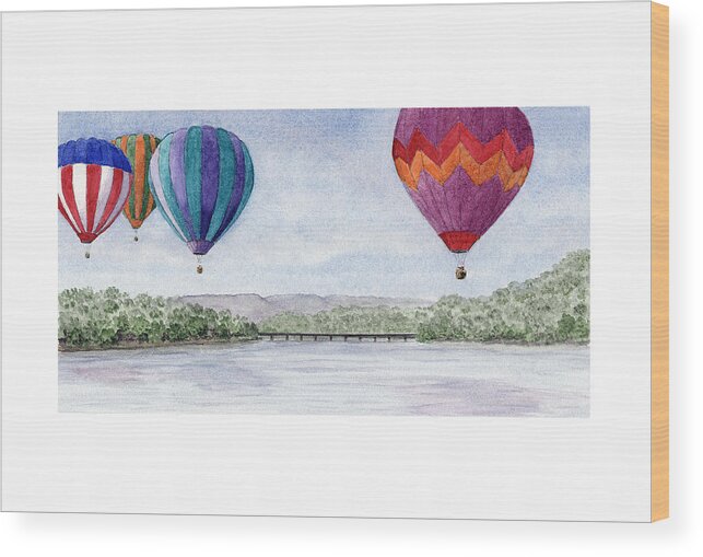 Balloon Wood Print featuring the painting Flowers in the Sky #2 by Thom Glace