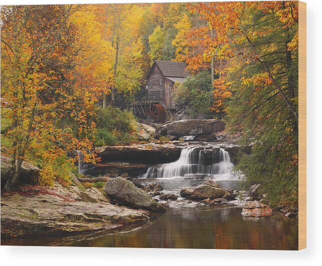 Glade Creek Grist Mill Wood Print featuring the photograph Glade Creek Grist Mill - Fall #1 by Harold Rau