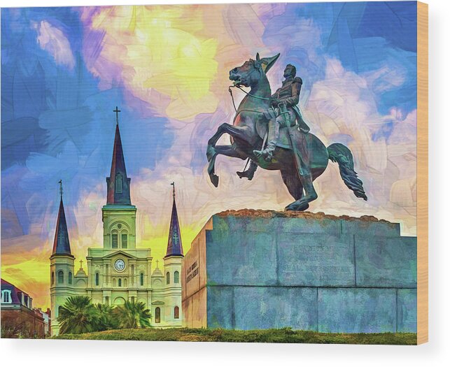 French Quarter Wood Print featuring the photograph Jackson Square - Paint #2 by Steve Harrington