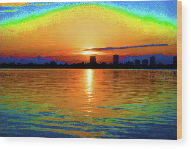 Sunrise Wood Print featuring the digital art 25- Psychedelic Sunrise by Joseph Keane