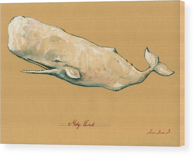 Moby Dick Wood Print featuring the painting Moby dick the White sperm whale #3 by Juan Bosco