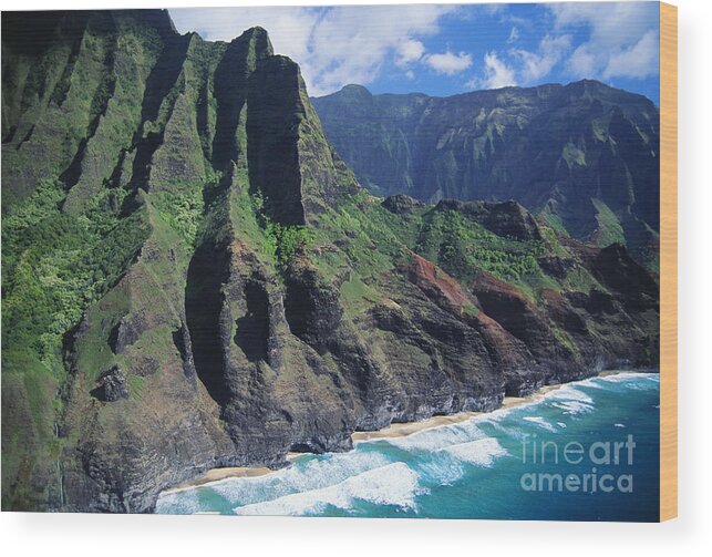 Aerial Wood Print featuring the photograph Na Pali Coast Aerial #3 by Bob Abraham - Printscapes