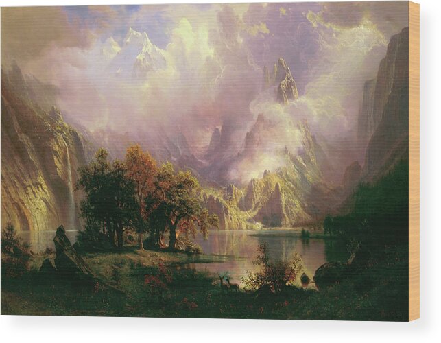 Albert Bierstadt Wood Print featuring the painting Rocky Mountain Landscape #4 by Albert Bierstadt