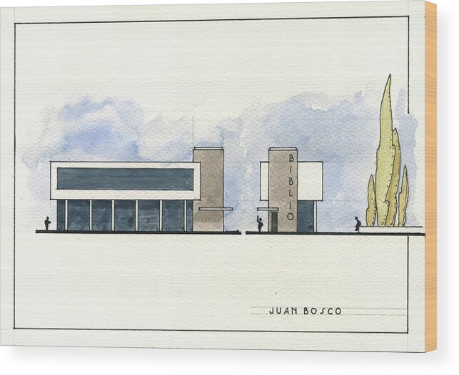 Architecture Art Wood Print featuring the painting Architectural drawing #5 by Juan Bosco