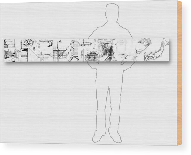 Japan Wood Print featuring the drawing 5.30.Japan-7-Horizontal-with-Figure by Charlie Szoradi