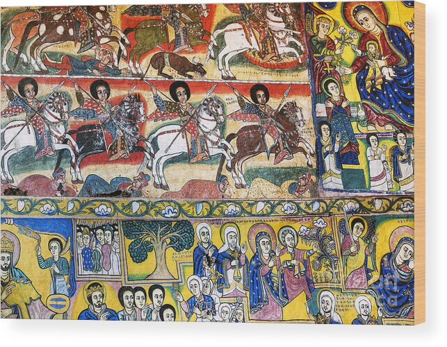 Africa Wood Print featuring the photograph Ancient Orthodox Church Interior Painted Walls In Gondar Ethiopi #7 by JM Travel Photography