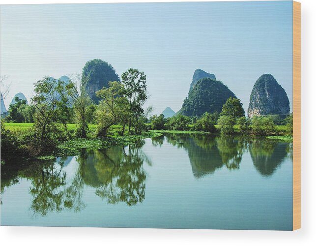 River Wood Print featuring the photograph Karst rural scenery #9 by Carl Ning