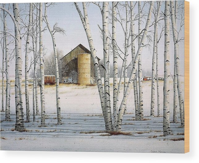 Rural Wood Print featuring the painting A Cluster of Birch by Conrad Mieschke