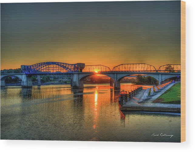 Reid Callaway Sunrise On The Market Street Bridge Wood Print featuring the photograph A New Day Chattanooga Sunrise Market Street Bridge by Reid Callaway