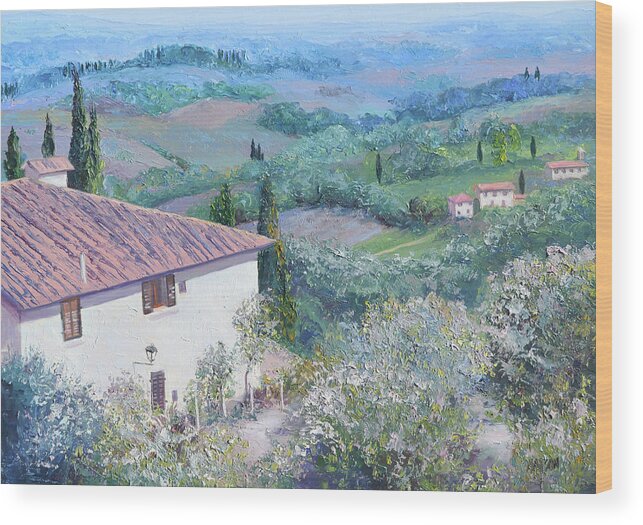 Tuscany Wood Print featuring the painting A Villa in Tuscany by Jan Matson