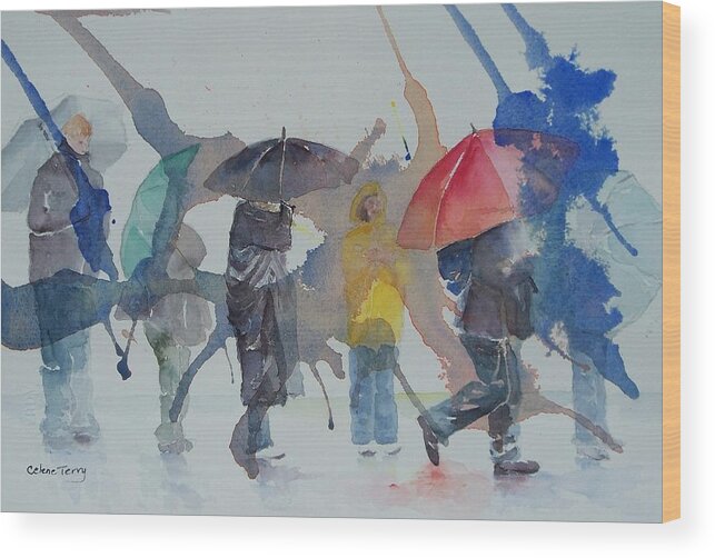 Rain Wood Print featuring the painting A Wet Wait by Celene Terry