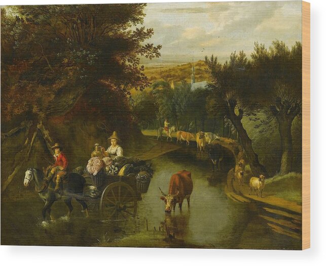Jan Siberechts Wood Print featuring the painting A Wooded Landscape with Peasants in a Horse by MotionAge Designs