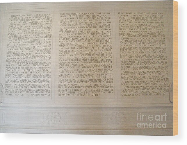Abraham Wood Print featuring the photograph Abraham Lincoln's Second Inaugural Address by Tom Doud