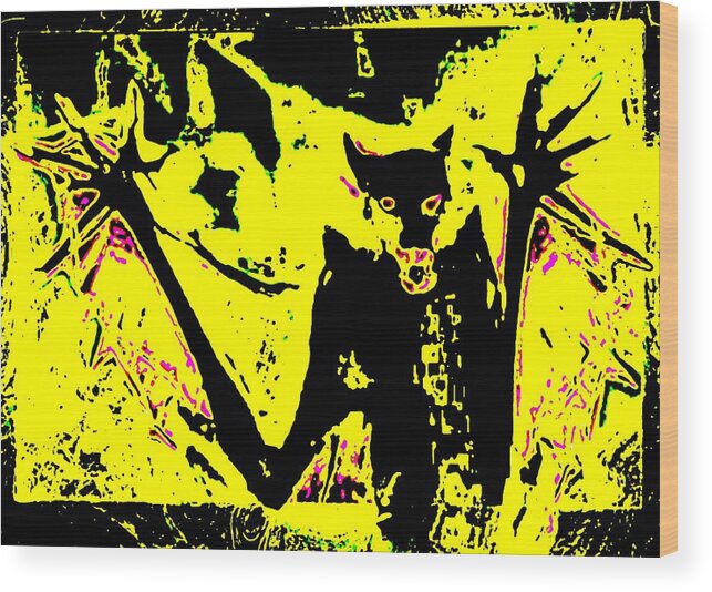 Abstract Dog Wood Print featuring the painting Black on Yellow Dog-Man by Hartmut Jager