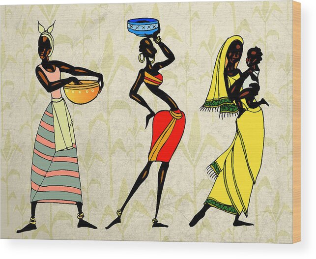 African Women Tribal Art Wood Print By Gerald Mcnamee