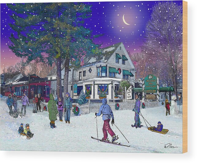 Christmas Wood Print featuring the photograph After the Storm at Woodstock Inn by Nancy Griswold