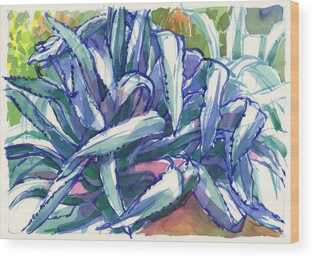 Plant Wood Print featuring the painting Agave Tangle by Judith Kunzle