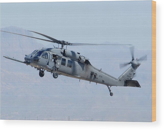 Helicopter Wood Print featuring the photograph Air Force Sikorsky HH-60G Blackhawk 90-26228 Mesa Gateway Airport March 11 2011 by Brian Lockett
