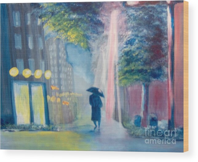 Cityscape Wood Print featuring the painting Alone by Saundra Johnson