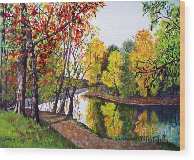 Blanchard River Wood Print featuring the painting Along The Blanchard by Nancy Cupp