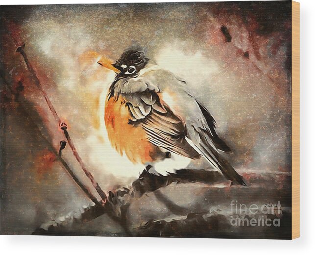 American Robin Wood Print featuring the painting American Robin by Tina LeCour