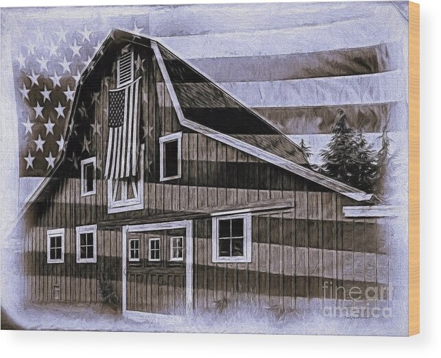 Flag Wood Print featuring the digital art Americana Glory by Jean OKeeffe Macro Abundance Art