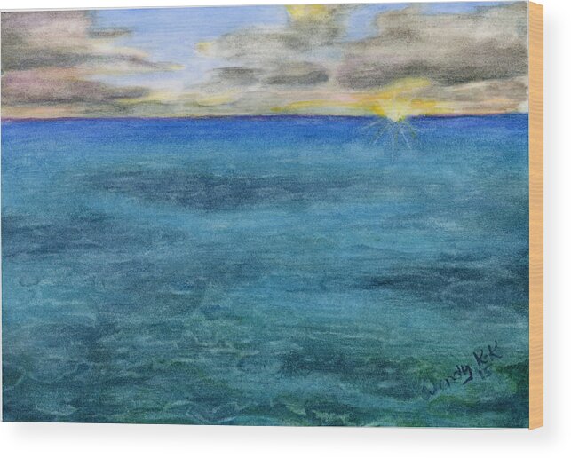 Ocean Wood Print featuring the painting An Ocean Sunrise by Wendy Keeney-Kennicutt