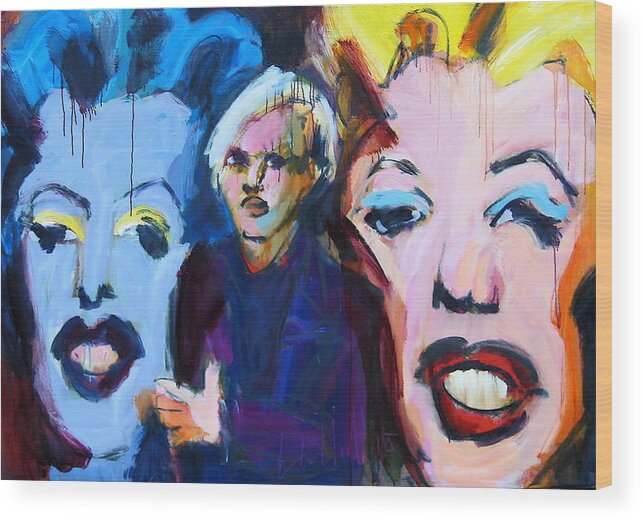 Andy Warhol Wood Print featuring the painting Andy's Monsters by Les Leffingwell