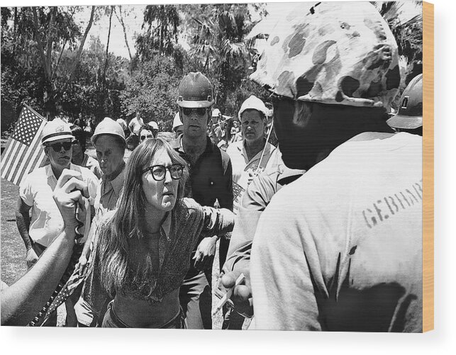 Anti Viet Nam War Protestor Confronting Marine Tucson Arizona 1970 Wood Print featuring the photograph Anti Viet Nam War protestor confronting Marine Tucson Arizona 1970 by David Lee Guss