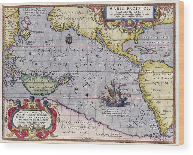 Antique Map Of The World By Abraham Ortelius Wood Print featuring the painting Antique Map Of The World By Abraham Ortelius - 1589 by Marianna Mills